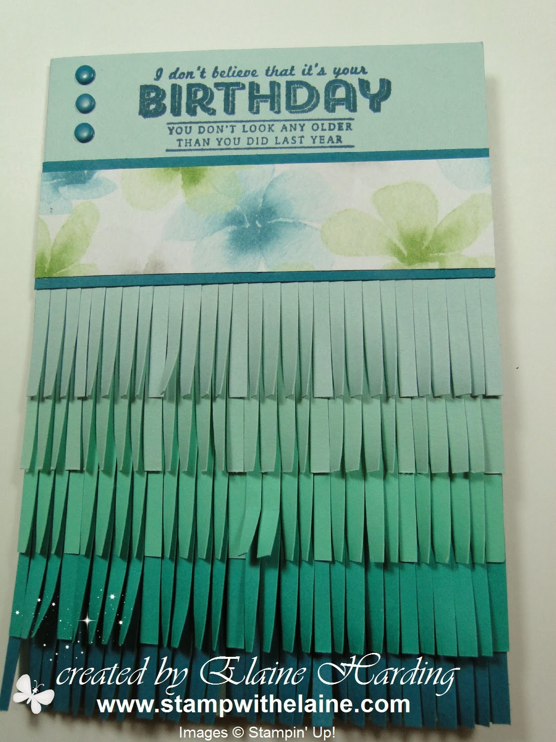 Birthday card with ombre fringing technique