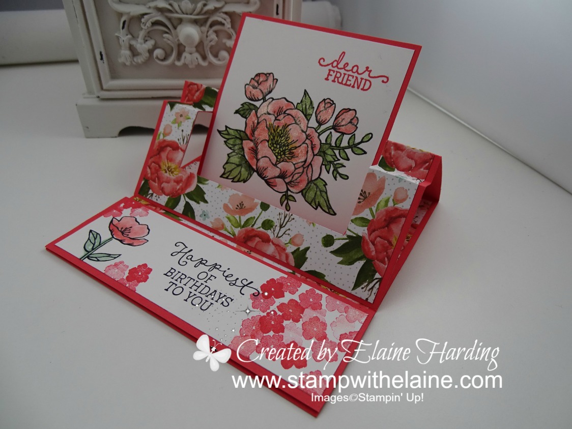 swing easel card with birthday blooms