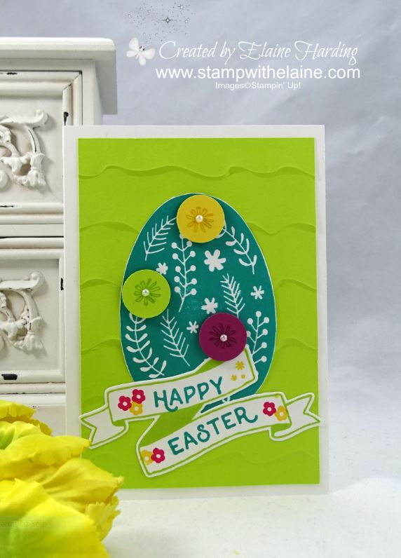 Easter card with embossed lemon lime layer and banner