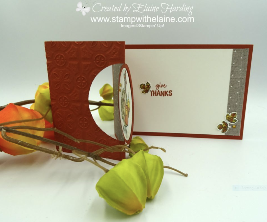 inside fancy fold circle pop out thanksgiivng card with Birds of a Feather and To Every Season