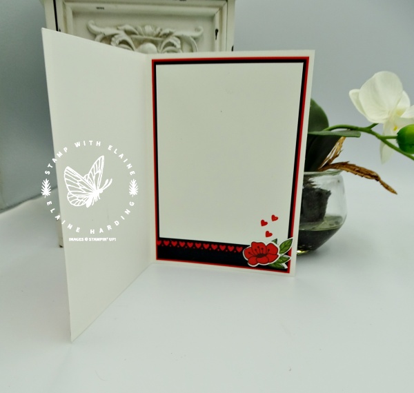 Red, black white card insert with die cut border from Always in My Heart bundle