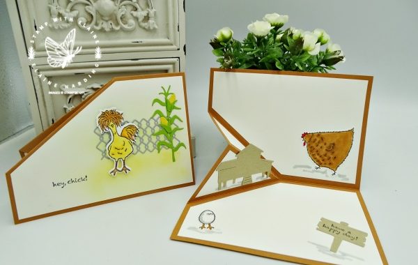 angled fancy fold card with Hey Chick Bundle