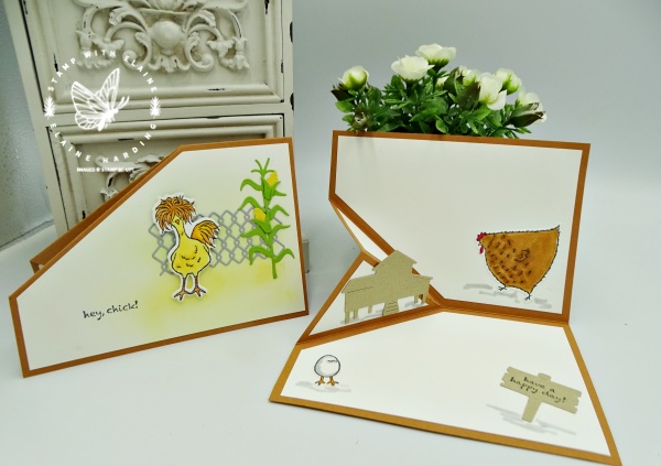 angled fancy fold card with Hey Chick bundle