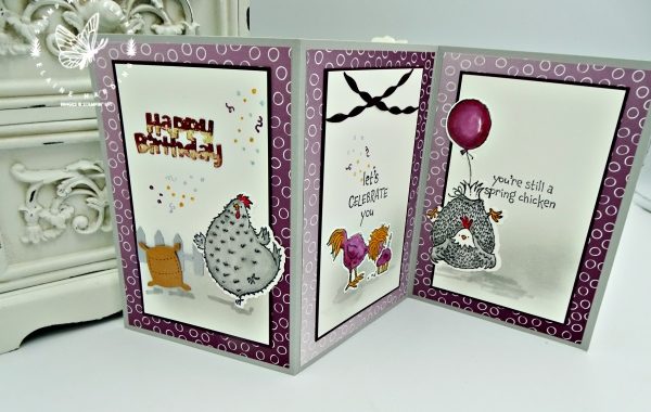 trifold card with Hey Birthday Chick