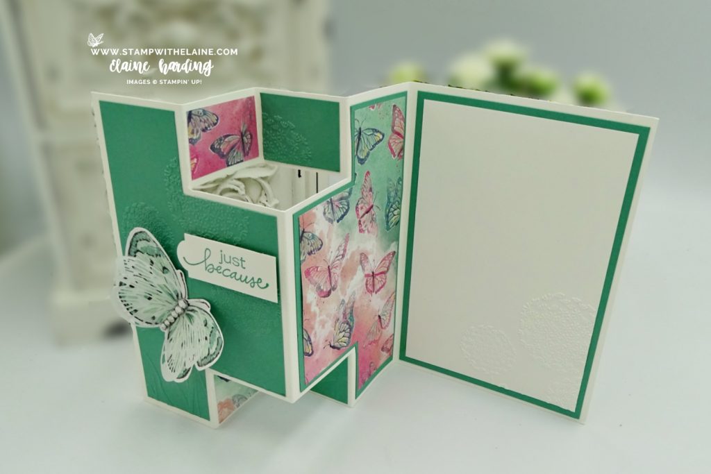 fancy fold card with T bar sections with Brilliant Wings Dies