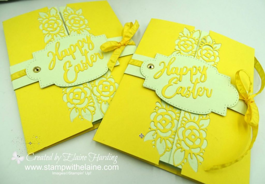 Gatefold easter card with tulips and ornate border