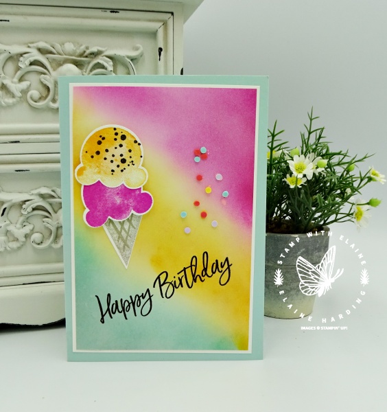 tri-c0lour diagonally blended birthday card.