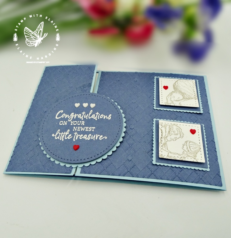 Gatefold card with off centre opening and embossed front