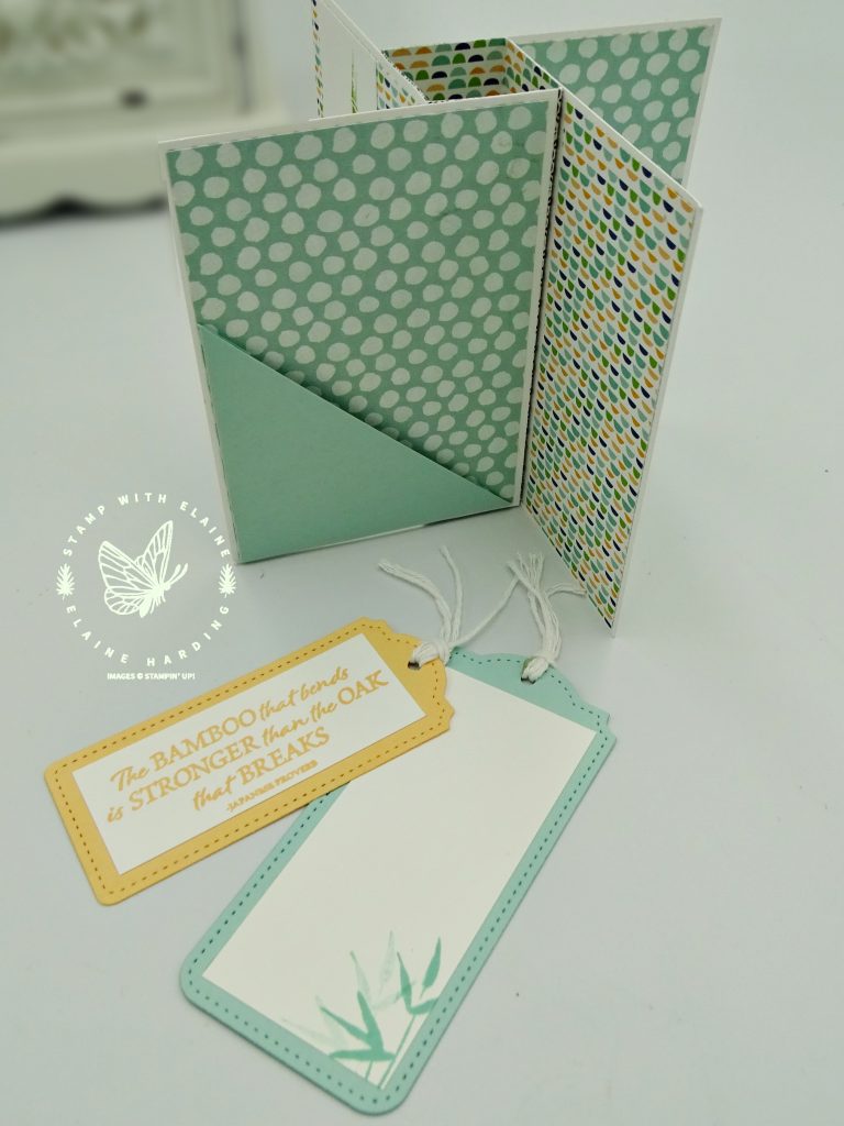 pinwheel card with pockets for tags 