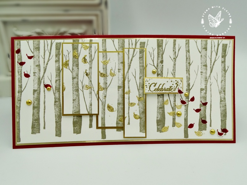 spotlight technique card with gold leaf and Welcoming Woods