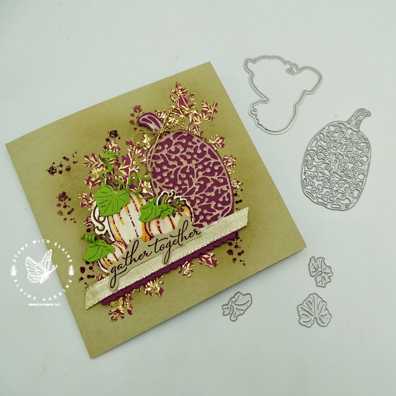 seasonal card for tech 4 stampers blog hop - an autumnal card with Pretty Pumpkins bundle and Beautiful leaves dies