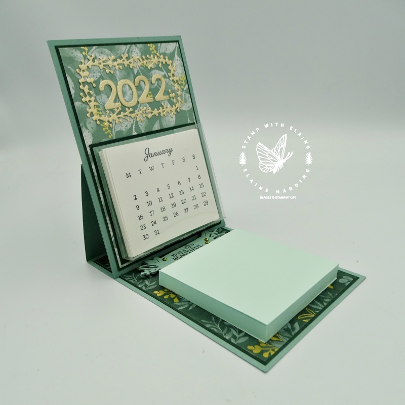Calendar on an easel card with post-it note with Eden's Garden Bundle