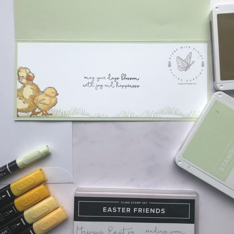 inside of long slim easter card with Easter Friends