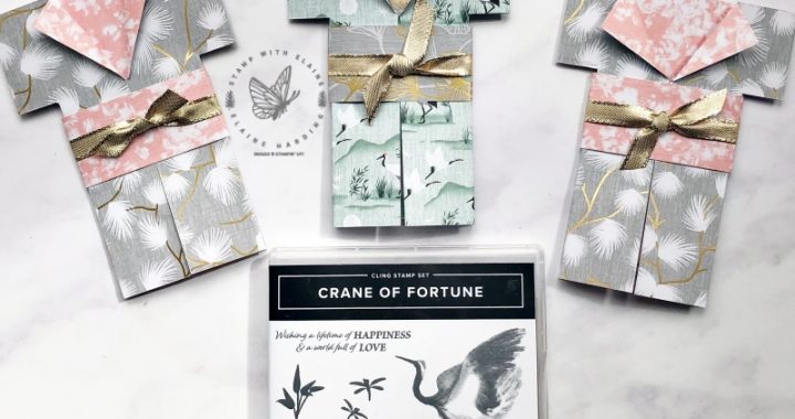 fun kimono fold card with Crane of Fortune