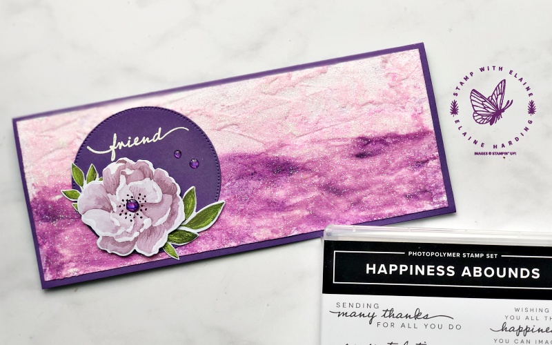 long slim friendship shimmery embossed card with Happiness Abounds