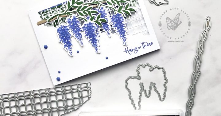 mirror technique split trellis card with Wisteria Wishes