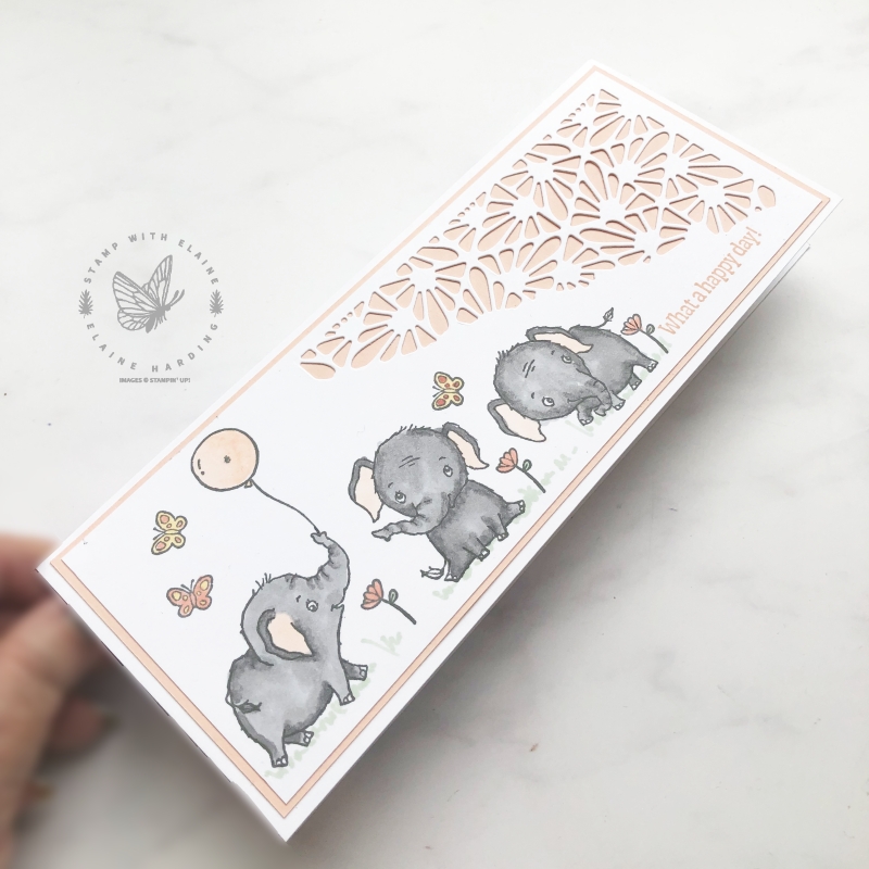 slimline card with Elephant Parade and split card textures die