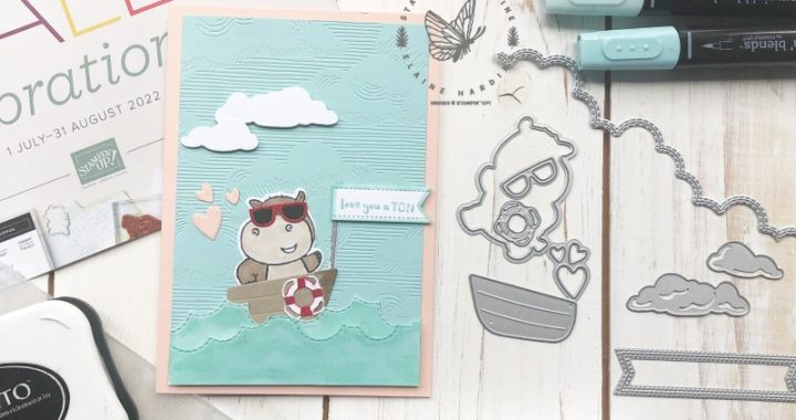 petal pink and pool party layered card with hippest hippos and hippo dies