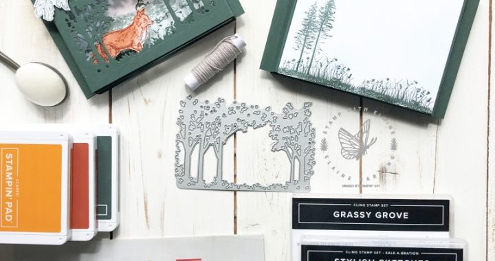 shadow box card with Stylish Sketches and Grassy Grove