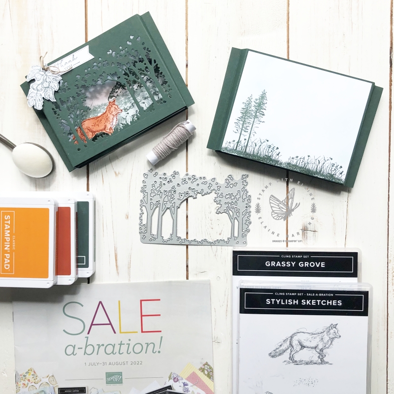 shadow box card with Stylish Sketches and grassy grove bundle