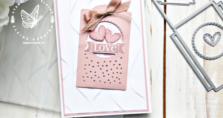 embossed blushing bride celebrate with tags card