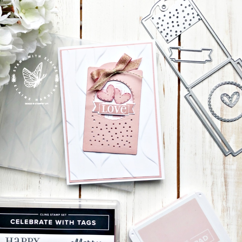 embossed anniversary card with Celebrate with Tags bundle