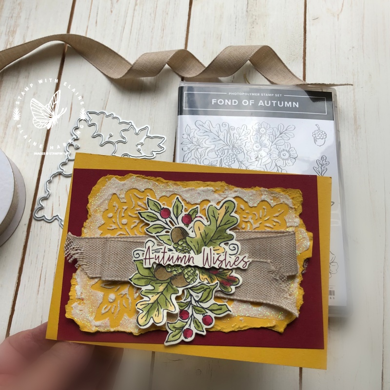 inside crushed curry embossed paste card with Fond of Autumn