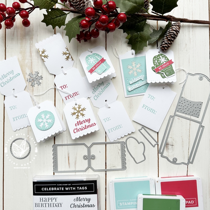 Basic white gift tags with Celebrate with Tags bundle