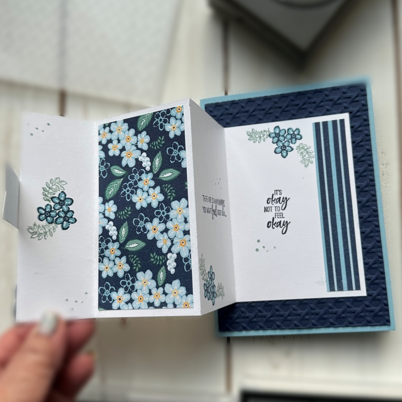 accordion fold open on sympathy card with Sending Support and Petal Park