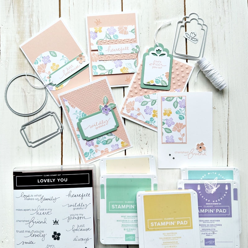 5 spingtime notecards with Lovely You