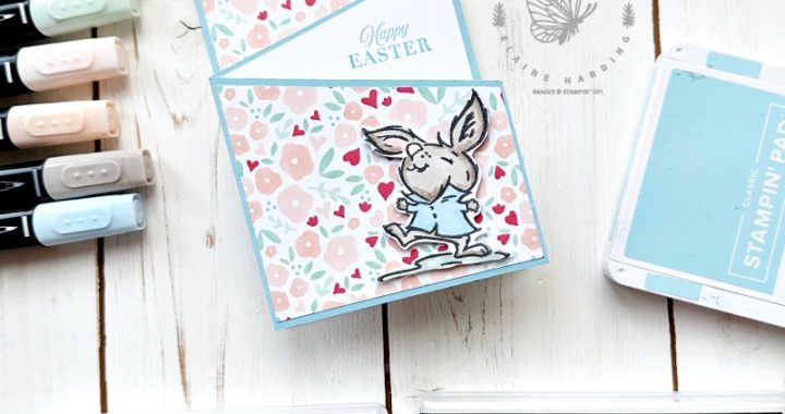 z-fold balmy blue easter card with Playing in the Rain