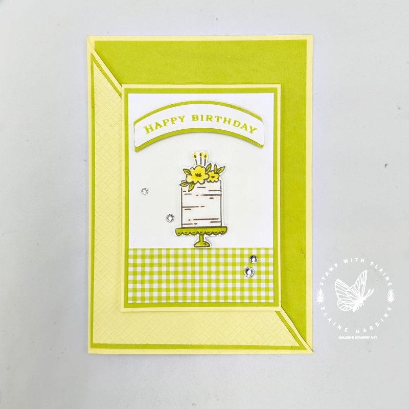 Diagonal joy fold card closed with curved occasions