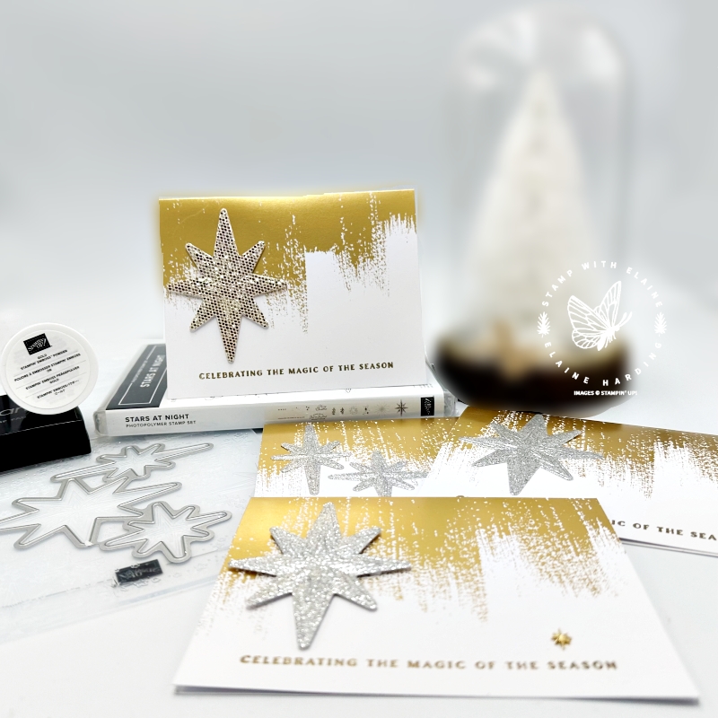 brushed gold simply embossed cards with Stars at Night bundle