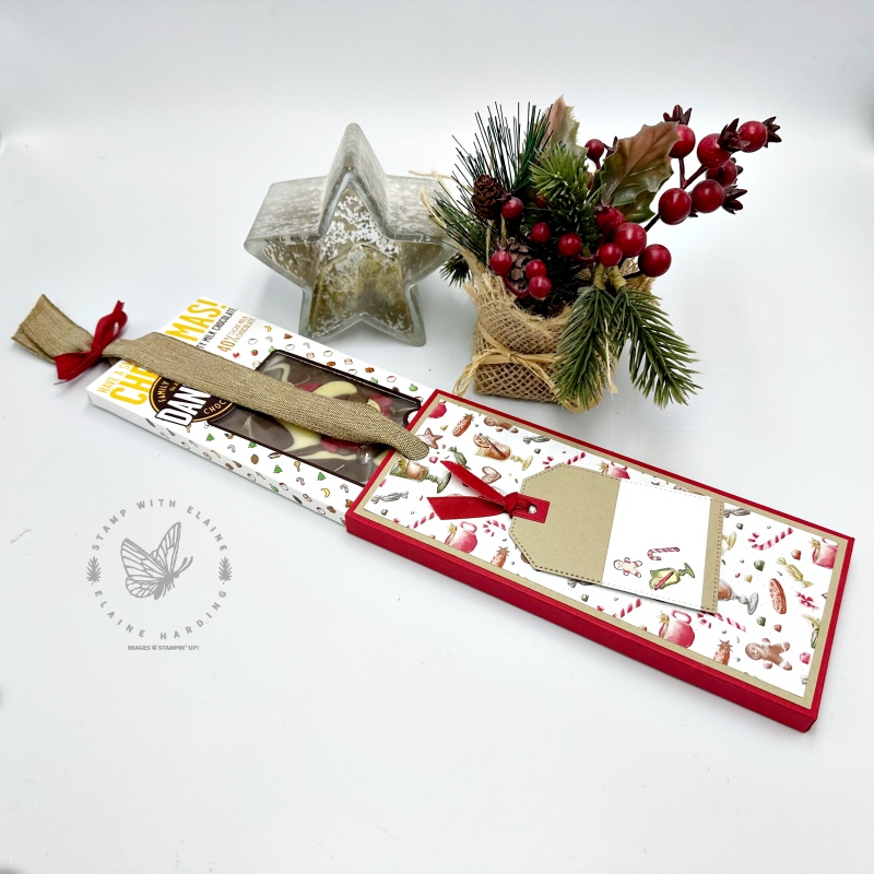 Pull out chocolate bar with Merriest Trees Dies and Traditions of St Nick DSP