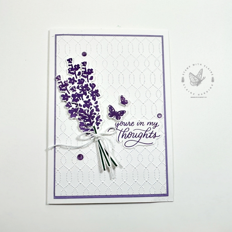 Clean simple Basic White card with Painted lavender bundle and Sale-a-bration's Softly Sophisticated Bundle