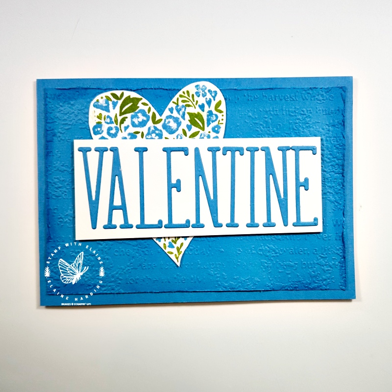 Embossed valentine card with alphabet a la mode and Country Bouquet