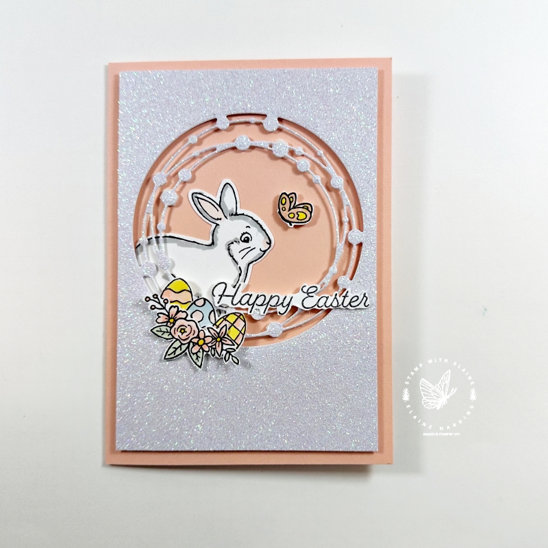 Petal pink Easter Bunny card with Irresistible Blooms Dies