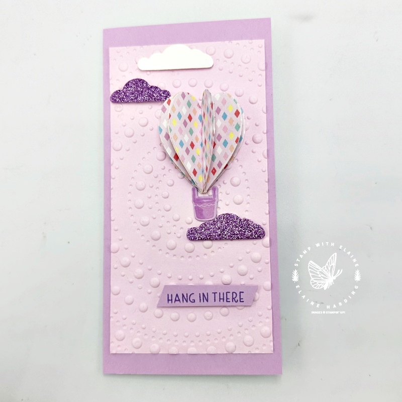 Fresh Freesia Dotted Circles embossed mini slim card with Hot Air balloon