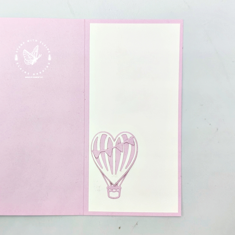 inside Bubblebath mini slim card with heart hot air balloon