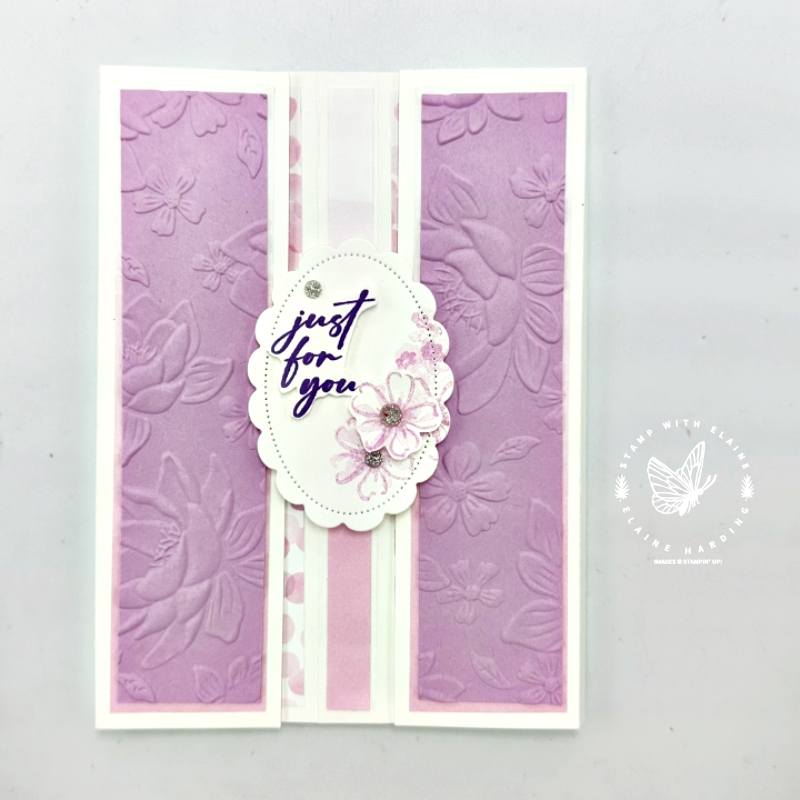 Fresh Freesia closed gusseted M fold card with Unbounded Beauty Suite