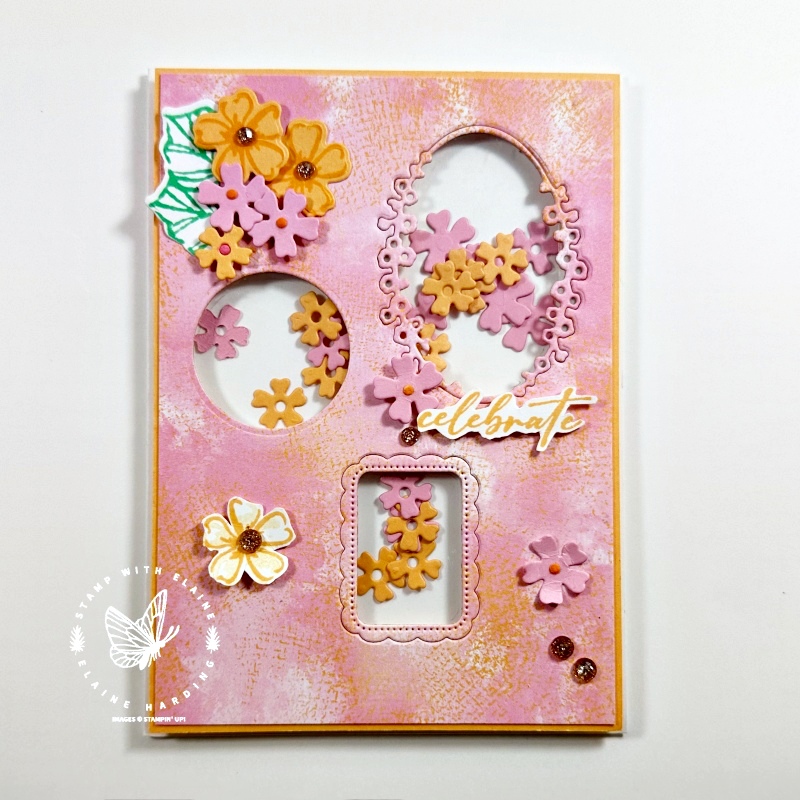 Peach Pie shaker card with Unbounded Beauty Suite