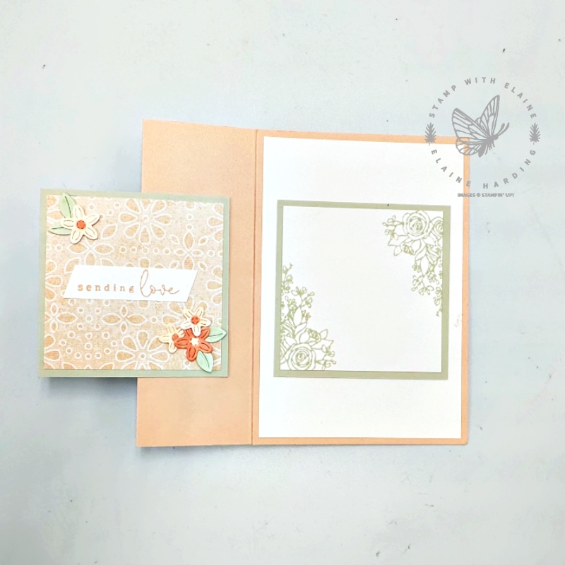 inside card on right and decorative panel on left Country Flowers