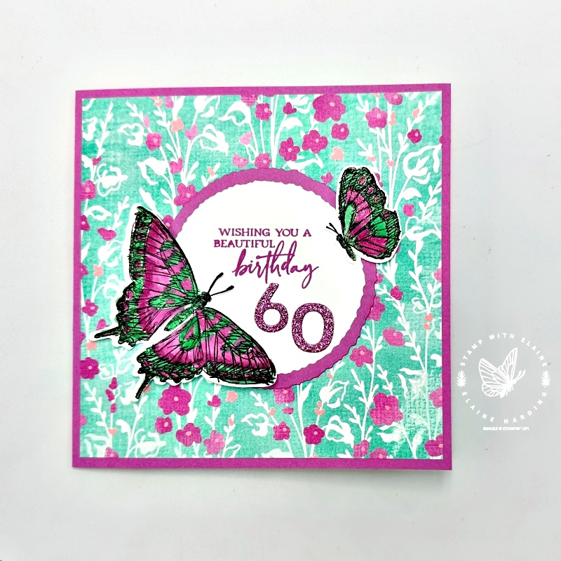 Petunia Pop rotating circles pop up card with Sketched Butterflies