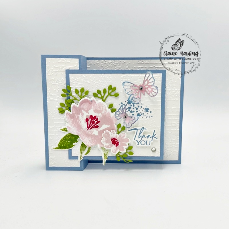 fancy double box fold Textured Florals and Sketched Butterflies