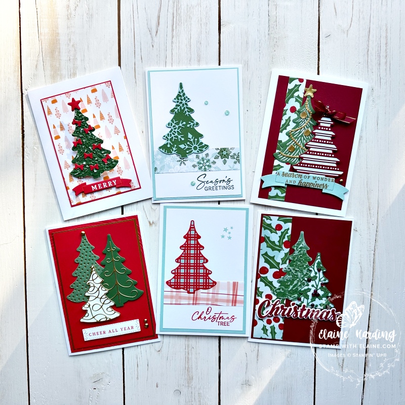 six cards made with Decorative Trees bundle