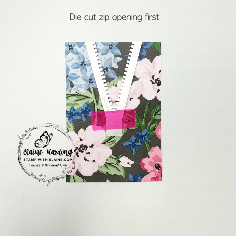 step 1 on how to die cut layer 1 of All Zipped up card