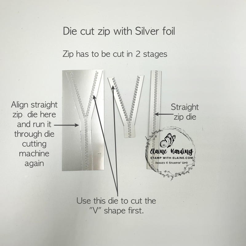 how to die cut zipper with silver foil for All Zipped Up card