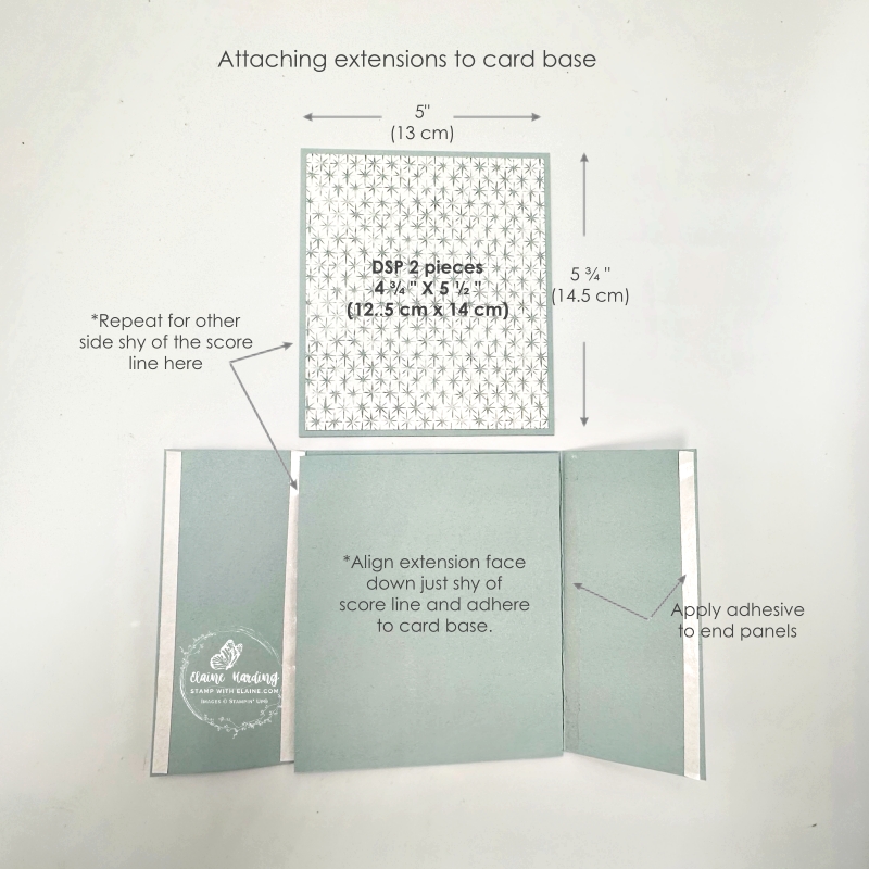 Adhering guide for attaching card extensions to cloud cover multi-panel pop out card