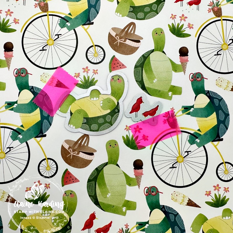 Corresponding dies on penny fathing bicycle picnic sheet of Turtle-y Cute DSP