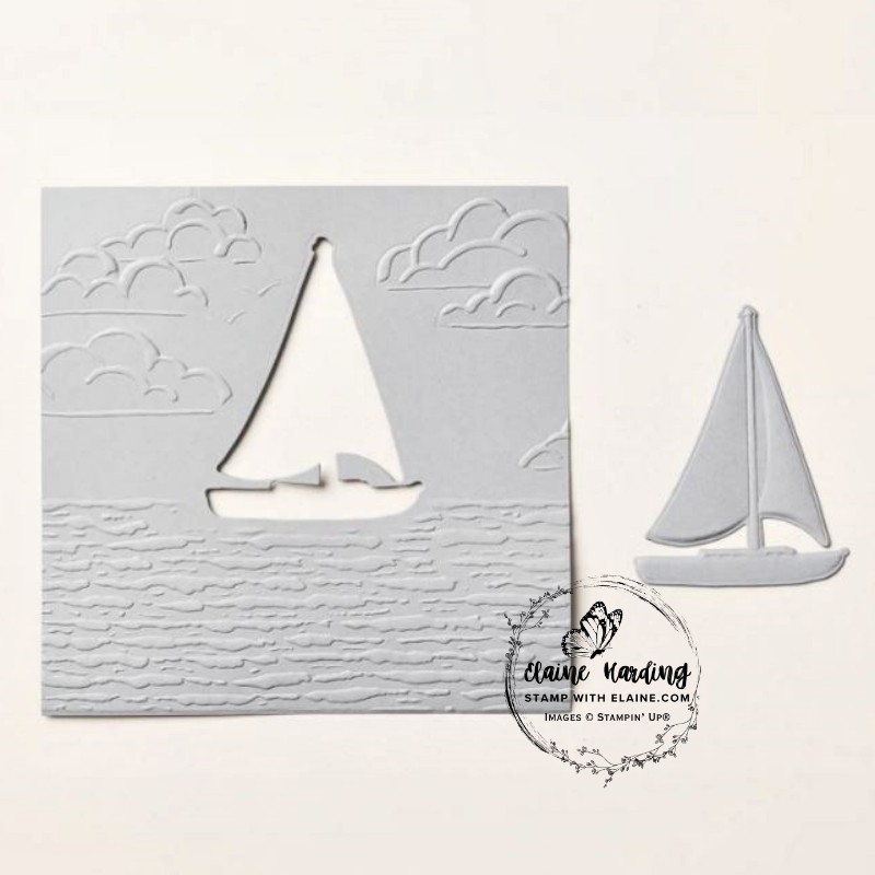 Sunrise Sailing embossed piece with sailboat cut out